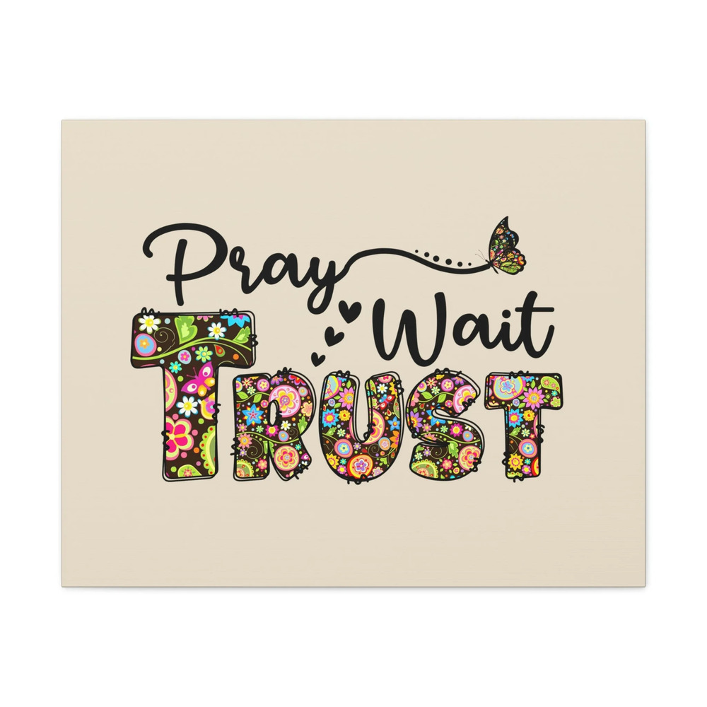 Scripture Walls Pray, Wait, Trust Romans 15:13 Floral Pastel Bible Verse Canvas